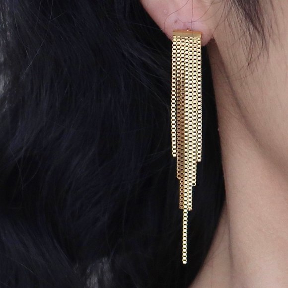 Jewelry - NEW 18K Gold Plated Tassel Chain Drop Earrings